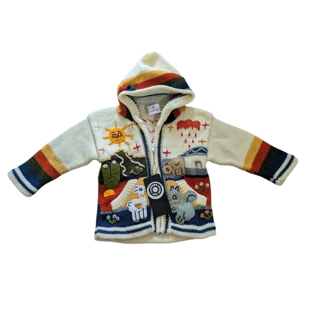 Handmade Peruvian children's hooded sweater cardigan Size 0 Baby 12 18 M **READ*